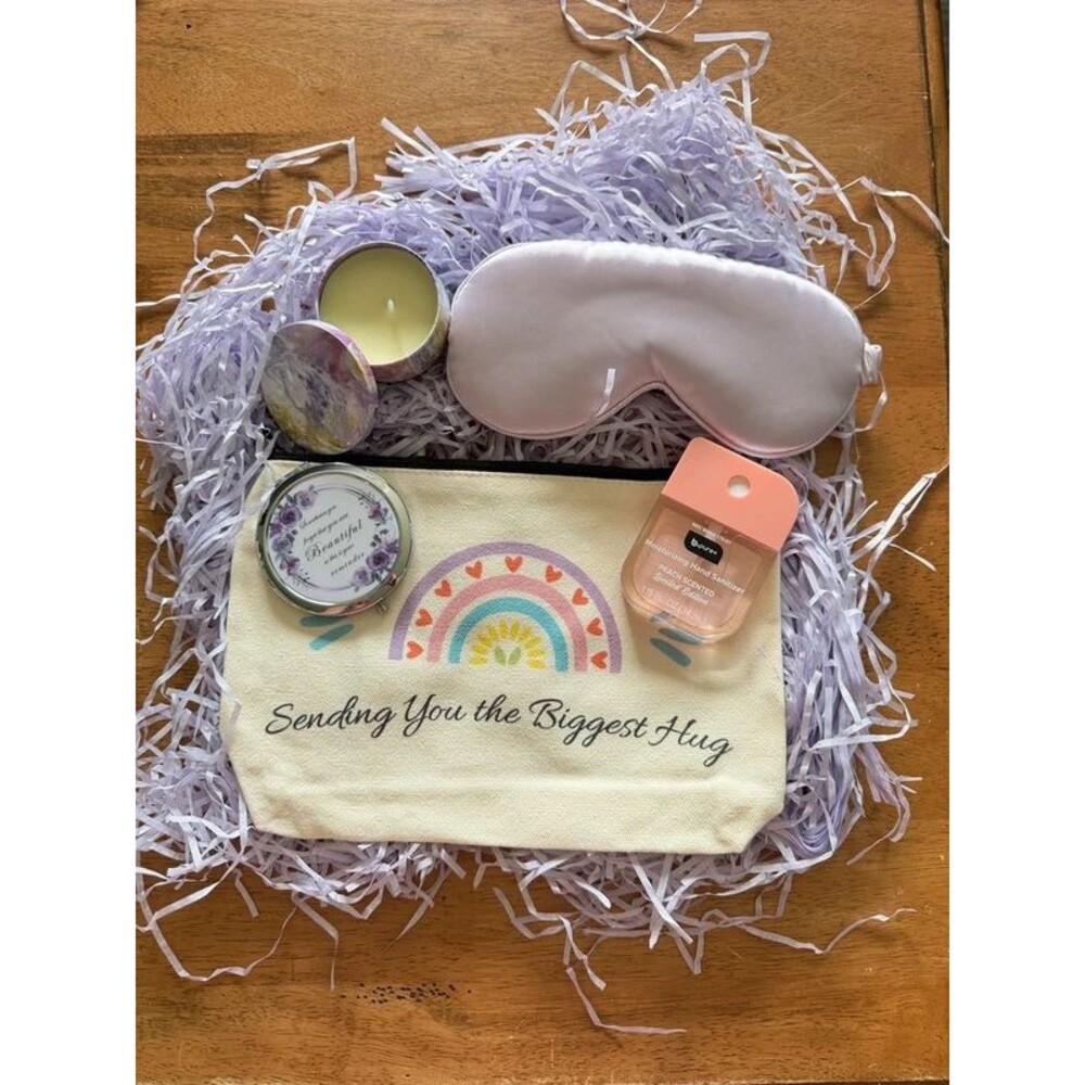 Beauty gift set - make up bag, candle, compact mirror, eye mask